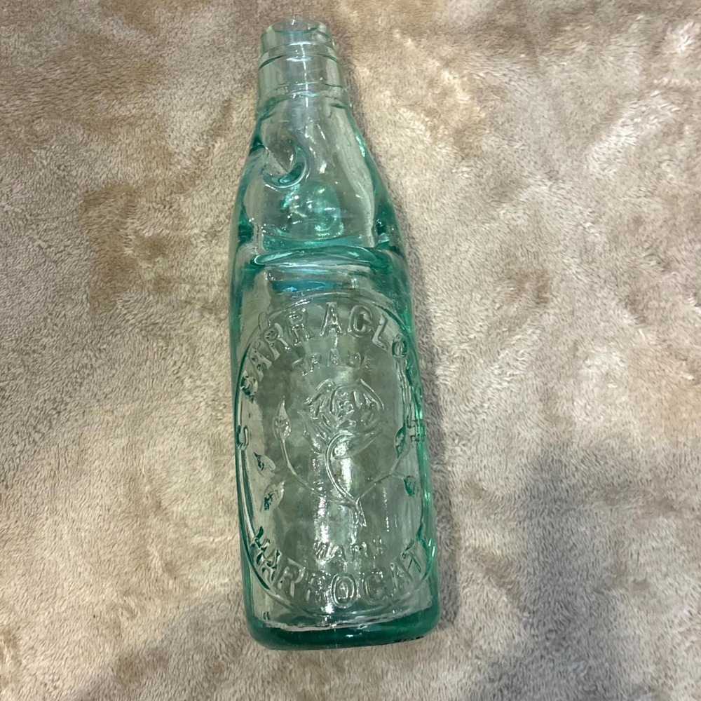 Antique Barraclough Trade Mark Codd Marble Soda Bottle Aqua Glass Embossed Vinta